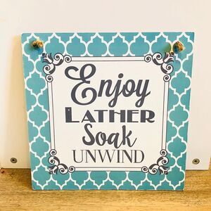 EUC Farmhouse Bathroom Blue Graphic Wooden Sign